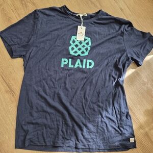 NWT Marine Layer Navy Blue T-Shirt with Teal Plaid Logo